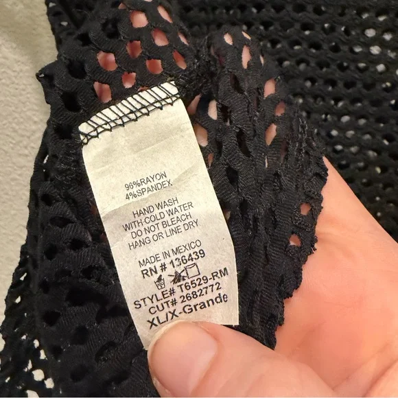 SJS Black Mesh Net Top XL Y2K Fishnet Tee Streetwear Goth Festival - Picture 4 of 10